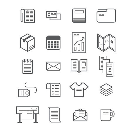 Polygraphy production icon set. Printing products. Print icons. illustration isolated on whiteのイラスト素材