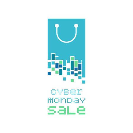Cyber Monday concept. Shopping bag with pixels symbol.のイラスト素材