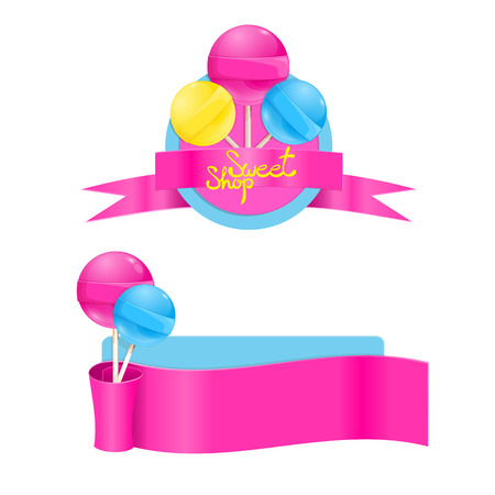 Vector template set with sweet lollipops. Sweet shop lollipop laのイラスト素材