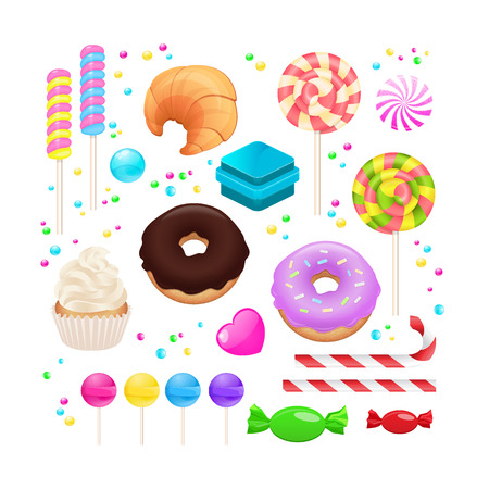 Candy set isolated on white. Vector illustration. Candy, croissaのイラスト素材