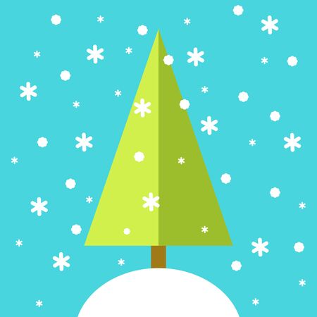 Merry Christmas card, with christmas tree, flat design, Blue background, snowのイラスト素材
