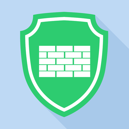Green shield with brick mark icon, flat styleのイラスト素材