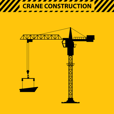 Silhouette construction cranes tower, yellow, heavy lift is used in Construction, manufacturing. illustration in a flat style.のイラスト素材