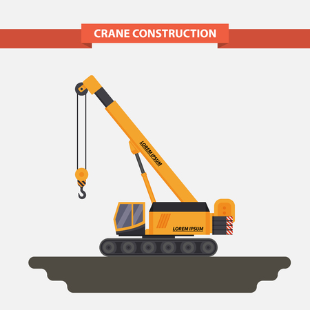 the mobile crane, tractor. illustration isolated in a flat style on a white background.のイラスト素材