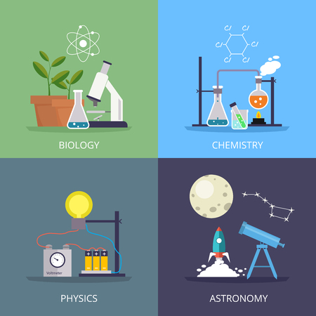 biology and physics, chemistry and astronomy design element in flat styleのイラスト素材