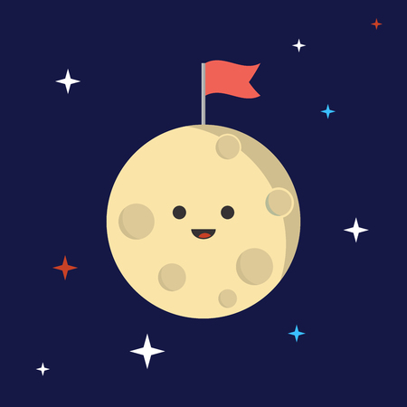 moon with a flag. space background with starsのイラスト素材