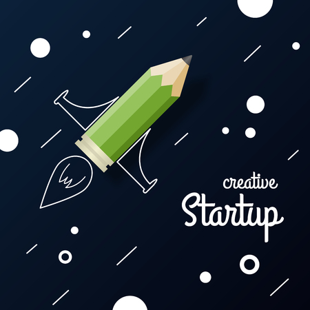 Startup. Pencil rocket on a drawing an abstract backgroundのイラスト素材