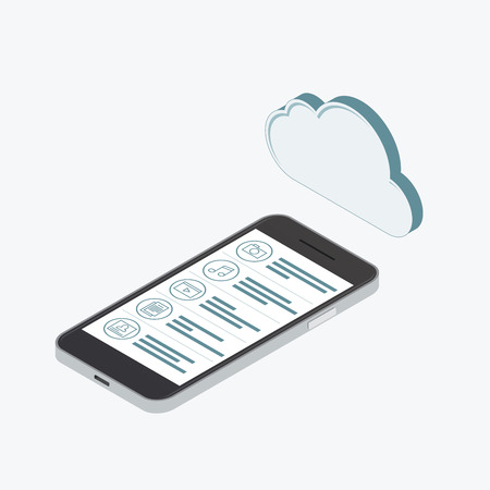 use of cloud storage on the mobile phone. isometric illustrationのイラスト素材