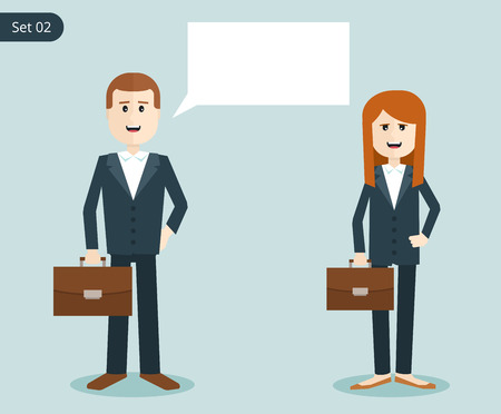 Happy business woman and a man. businessman with a portfolio in a business suit. businessmen sayのイラスト素材