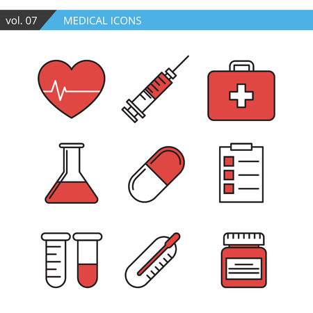 Set of medical icons executed in a linear flat styleのイラスト素材