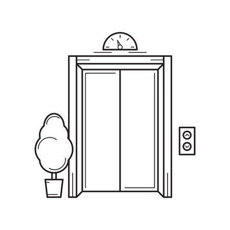 Line office building elevator and tree. Isolated vector illustrationのイラスト素材