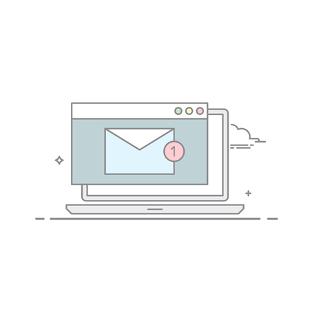 The e-mail on a laptop or nitebook in a linear style . A new message. Unread letter . Email marketing. Vector illustration isolated on white backgroundのイラスト素材