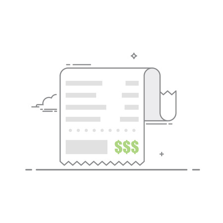 Receipt with the shopping list and the value of the goods. Financial document . Concept receipt thin line icon with a total cost. Vector illustration in a linear style isolated on white backgroundのイラスト素材