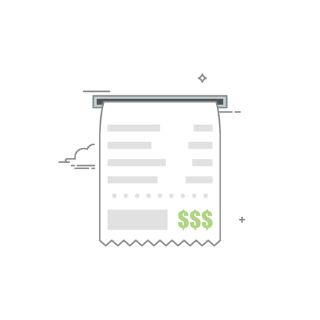 Concept check icon with a list of goods or services and the total cost with grey outline. Vector illustration in a linear style isolated on white backgroundのイラスト素材