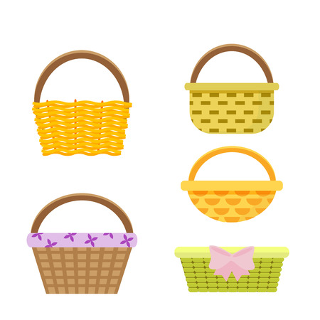 Set of wicker baskets. Vector, illustration in flat style isolated on white background EPS10の写真素材