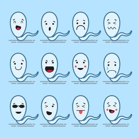 Set of 12 modern flat emoticons: sperm, smile, sadness and other emotions. Vector illustration isolated of color backgroundのイラスト素材