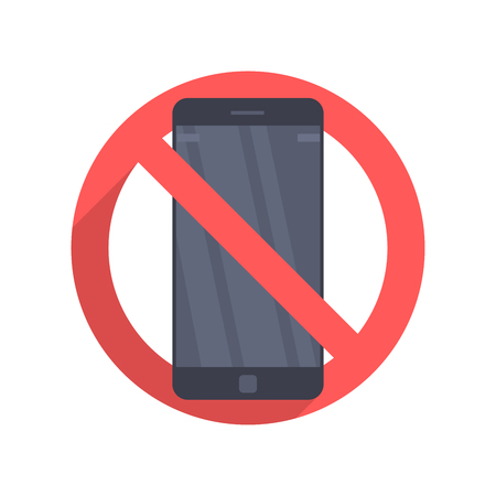Vector icon prohibiting the use of a mobile phone or smartphone. Illustration in a flat design isolated on a white background.のイラスト素材