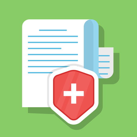 Paper document is securely protected. The concept of health insurance. Security of personal data. Vector illustration in a flat styleのイラスト素材