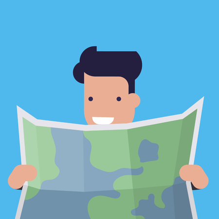 Young businessman or manager holding a map.のイラスト素材