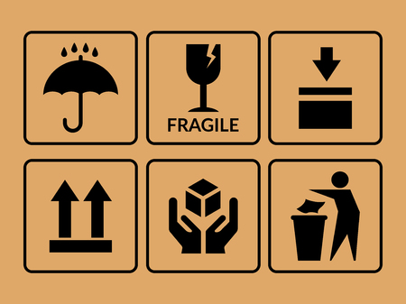 Packing symbol. Vector set of icons on cardboard, box. Production or packaging deliveryのイラスト素材
