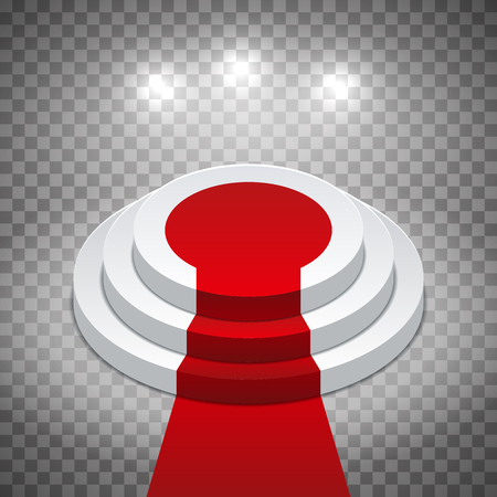 White pedestal with red carpet. Ceremonial transparent background for the presentation of the product or person. Editable isometric vector illustrationのイラスト素材