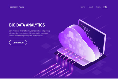 Big Data Analytics Isometric Concept. Cloud Computing. Data streaming. Editable vector illustrationのイラスト素材