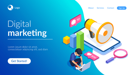 Digital marketing vector isometric concept. Internet advertising.のイラスト素材