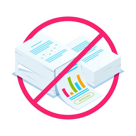 Rejection of documents. Isometric stack of documents. Can use for web banner, infographics, hero images. Flat isometric illustration.のイラスト素材