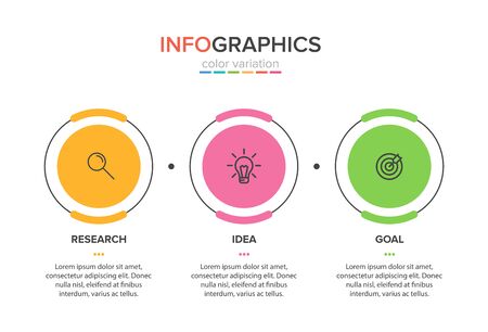Concept of arrow business model with 3 successive steps. Three colorful graphic elements. Timeline design for brochure, presentation. Infographic design layout.のイラスト素材