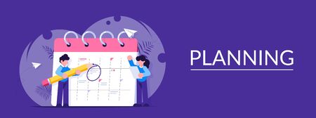 Concept of planning tasks for the week, month. Employees with a pencil and a list of tasks are near...