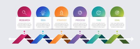 Concept of arrow business model with 6 successive isometric steps. Six colorful graphic elements. Timeline design for brochure, presentation. Infographic design layoutのイラスト素材