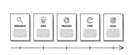 Infographic design with icons and 5 options or steps. Thin line vector. Infographics business concept. Can be used for info graphics, flow charts, presentations, web sites, banners, printed materials.のイラスト素材