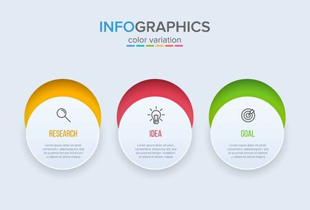 Concept of arrow business model with 3 successive steps. Three colorful graphic elements. Timeline design for brochure, presentation. Infographic design layout.のイラスト素材
