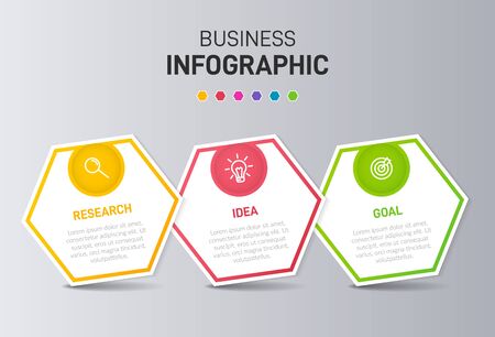 Concept of arrow business model with 3 successive steps. Three colorful graphic elements. Timeline design for brochure, presentation. Infographic design layoutの写真素材
