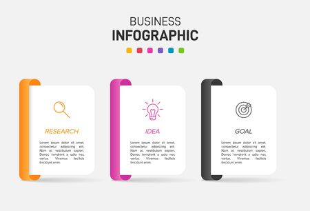 Concept of arrow business model with 3 successive steps. Three colorful design elements. Timeline design for brochure, presentation. Infographic design layout.の写真素材