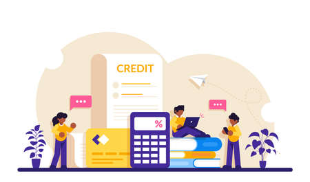 Credit concept. Online banking. Credit card and internet shopping concepts for finance management services and applications. Modern flat illustration.のイラスト素材