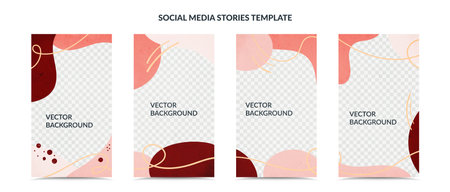 Social media stories and post creative cover set. Minimal trendy hand draw style. Background template with design by abstract colored shapes, line arts. Vector illustration.のイラスト素材