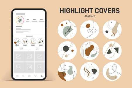 Highlights cover, posts and stories for social media with abstract background. Modern vector...
