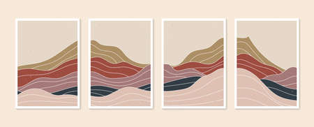 Collection modern minimalist art print. Abstract mountain contemporary aesthetic backgrounds landscapes. Arts design for wall framed prints, poster, cover, home decor, canvas prints, wallpaper.のイラスト素材