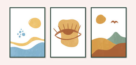 Collection of vector abstract wall art. Boho color organic shape. Artistic design for poster, print,...