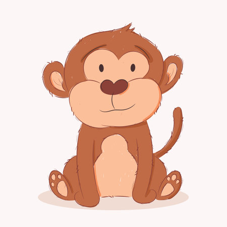 Cute funny baby monkey. Wild african adorable animal character for design of album, scrapbook, card and invitation. Hand draw cartoon colorful vector illustration.のイラスト素材
