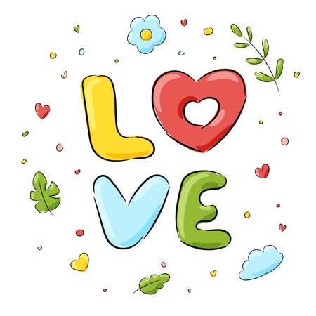 Love Clipart. Vector hand drawn illustration design. Bubble pop art comic style poster, t shirt print, post card. Vector illustration in cartoon kids style.のイラスト素材