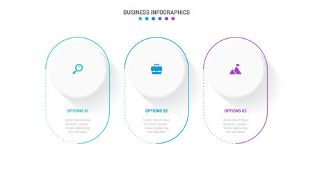 Timeline infographic with infochart. Modern presentation template with 3 spets for business process. Website template on white background for concept modern design. Horizontal layout.のイラスト素材