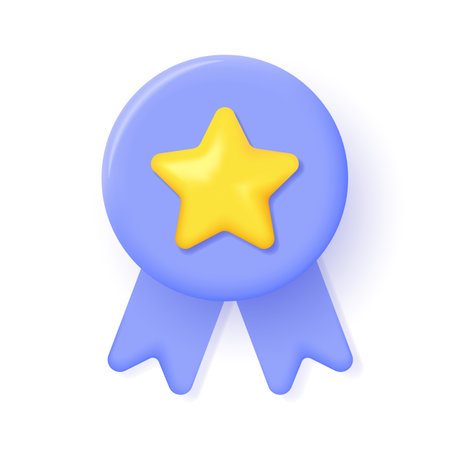 Star yellow golden color with medal. Realistic 3d design In plastic cartoon style. Icon isolated on white background. Modern vector illustration.のイラスト素材