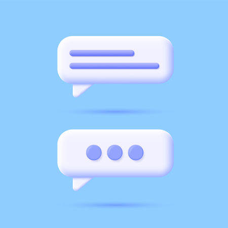 Speech bubbles on blue background. 3d realistic icon in plastic cartoon minimal style. Modern vector illustration.のイラスト素材
