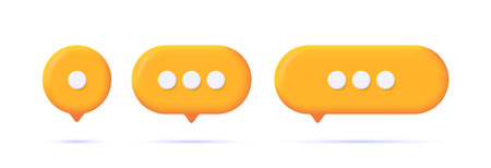 Orange speech bubbles set isolated on white backgound. 3d realistic icon in plastic cartoon minimal style. Modern vector illustration.のイラスト素材