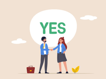 Agreed upon or approved task, achievement or completed project, checklist, concept of accomplishment, happy business people celebrating the completion of work after responsible project.のイラスト素材