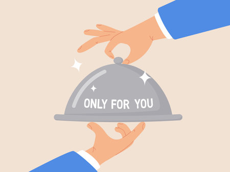 Special service only for you. Answer or solution concept, best selection for business, consulting, advice or knowledge to be success, businessman hand serve dining tray with the word only for you.のイラスト素材