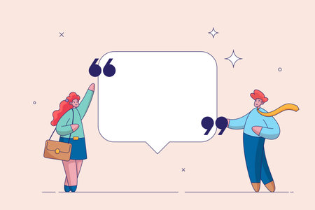 Communication concept. People or couple talk or have lively discussion in office. Productive dialogue, conversation between man and woman. Corporate communication between coworkers, manager and team.のイラスト素材