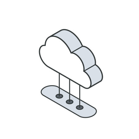Data upload cloud computing. Database transfer. Network internet global connection. Digital information synchronization server cyberspace web technology. Outline linear isometric 3d icon vector.のイラスト素材